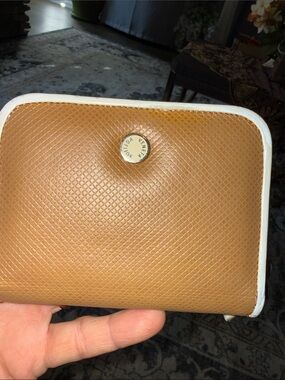 Bottega Veneta Brown Leather Zip Around Wallet with White Trim